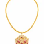 Elegant Peacock Motif Gold Pendant Necklace with Ruby Accents - vijaya jeweller - featured
