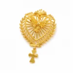 Gold Heart Filigree Drop Earring with Cross Charm