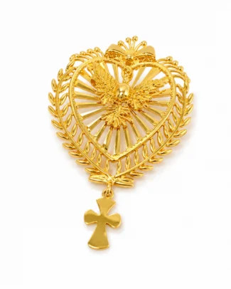 Gold Heart Filigree Drop Earring with Cross Charm
