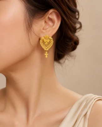 Gold Heart Filigree Drop Earring with Cross Charm vijaya jeweller - gallery