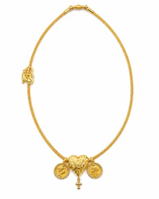 Gold Heart Pendant Necklace with Coin Charms & Cross Drop - vijaya jeweller - featured