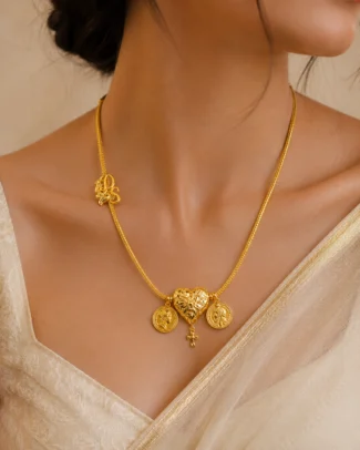 Gold Heart Pendant Necklace with Coin Charms & Cross Drop - vijaya jeweller - gallery