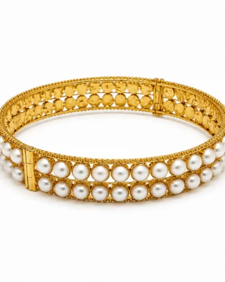 Gold-Tone Pearl Double Row Bangle Bracelet - feartured