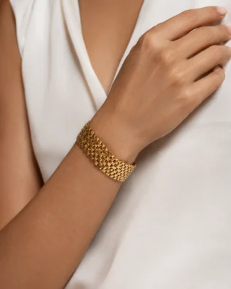 Gold-Tone Wide Brick Link Bracelet - vijaya jeweller - gallery