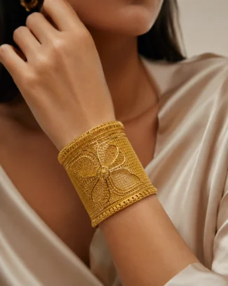 Gold-Tone Wide Floral Filigree Cuff Bracelet - featureds