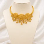 Traditional Gold Choker Necklace with Three Round Medallions & Bead Tassels- vijaya jeweller - featured