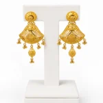 Traditional Gold Fan Drop Earrings with Bead Tassels- vijaya jeweller - featured