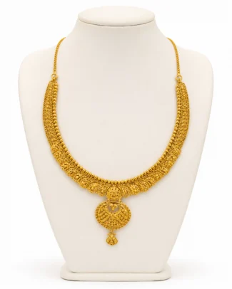 Traditional Gold Necklace with Filigree Pendant & Drop Charm - vijaya jeweller -featured