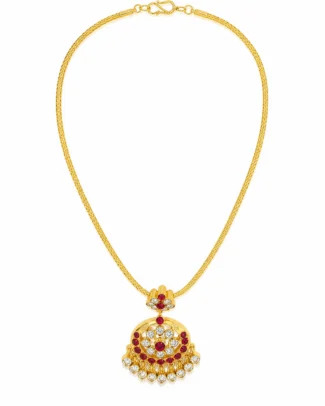 Traditional Gold Pendant Necklace with Ruby and Stone Embellishments - vijaya jeweller - featured