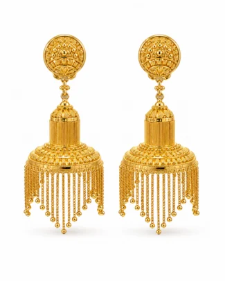 Traditional Gold-Tone Jhumka Earrings with Chain Fringe vijaya jeweller - featured