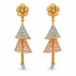 Tri-Tone Floral Cone Drop Earrings -vijaya jeweller - featured