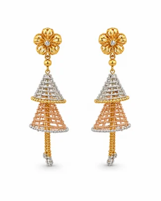 Tri-Tone Floral Cone Drop Earrings -vijaya jeweller - featured